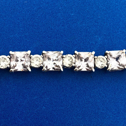 Sparkling FAS 925 Sterling Silver Amethyst Princess Rnd White CZ Tennis Bracelet