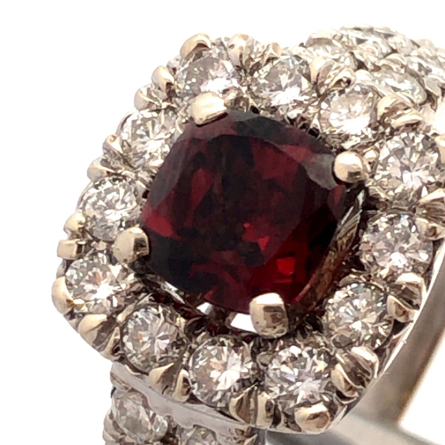 Designer RY 14K White Gold Square Red Tourmaline Diamond Halo Engagement Ring