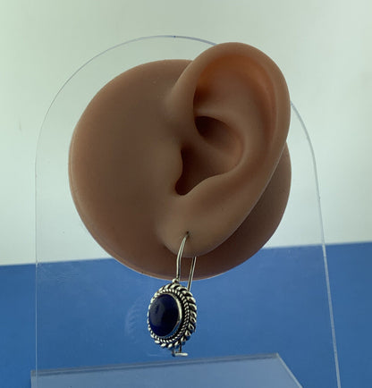 BA Suarti 925 Sterling Silver Lapis-Lazuli Oval Cabochon Dangle Wire Earrings