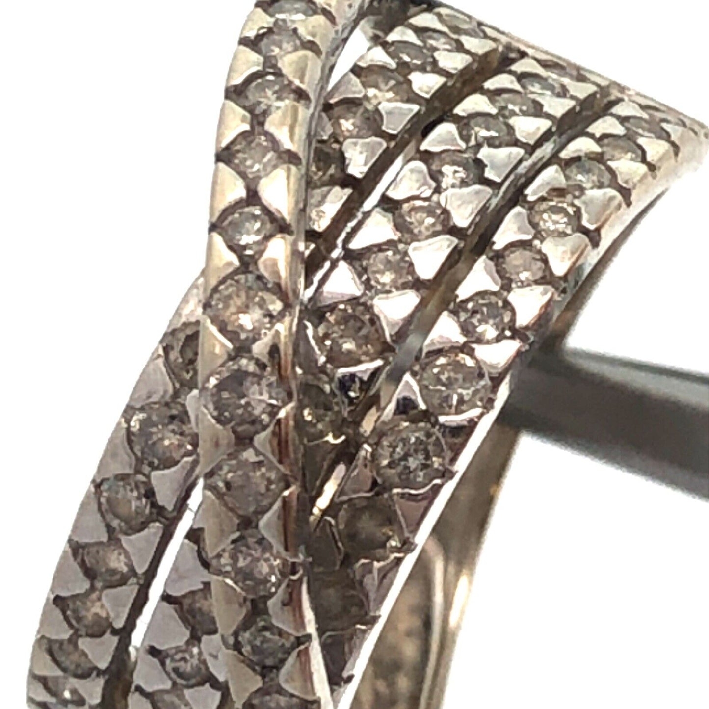 Designer 10K White Gold Diamond Crossover Four Band Anniversary Coctail Ring