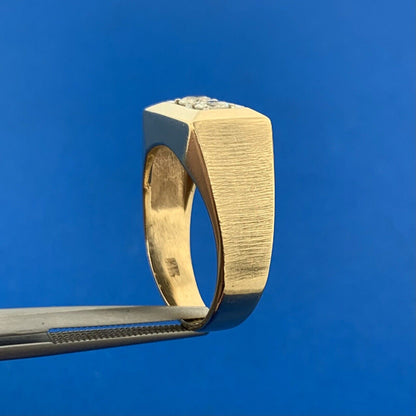 14K Yellow Gold Round Diamond Duo Rectangle Statement Dome Ring