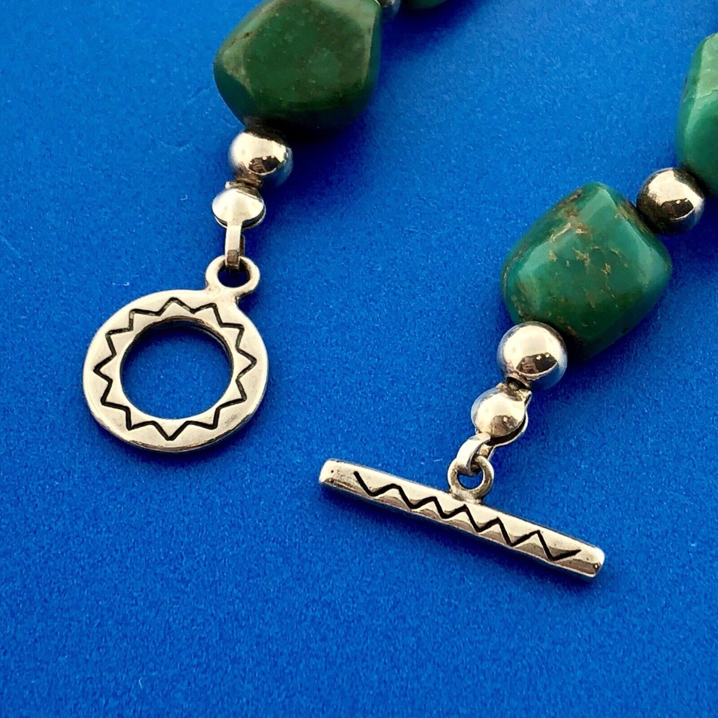 Native American Artisan Sterling Silver 925 Turquoise Chunky Toggle Bracelet