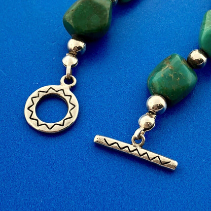 Native American Artisan Sterling Silver 925 Turquoise Chunky Toggle Bracelet