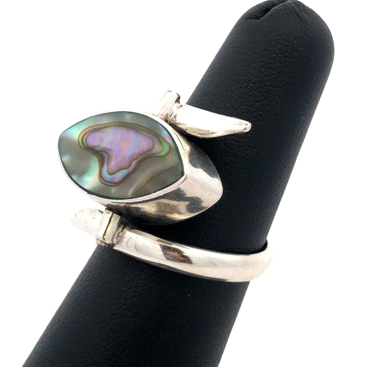 Designer HCB Mexico 925 Sterling Silver Turquoise Abalone Modernist Flip Ring