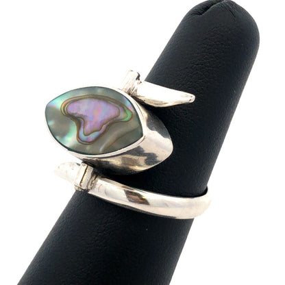 Designer HCB Mexico 925 Sterling Silver Turquoise Abalone Modernist Flip Ring