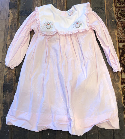 Designer Cecil and Lou Girls Size 6 Light Pink Striped Turkey Longsleeve Dress