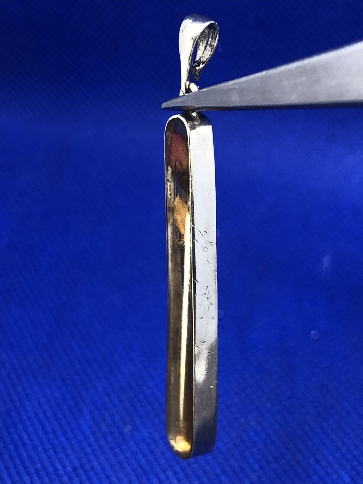 Designer ATI 925 Sterling Silver Rose Bud Flower In Resin Long Oval Pendant