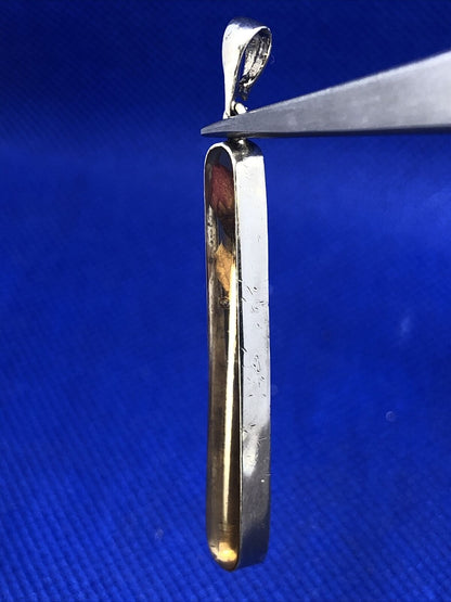 Designer ATI 925 Sterling Silver Rose Bud Flower In Resin Long Oval Pendant