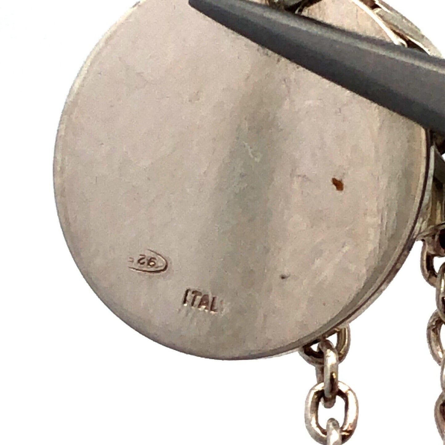 Italy 925 Sterling Silver Round Engravable Tag Station Oval Link Chain Necklace