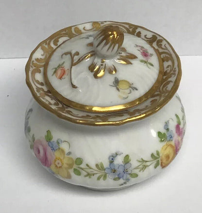 Vintage Dresden Hand Painted Gold Leaf Floral Lidded Cup/Pot No Saucer Inkwell