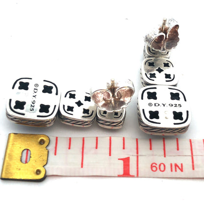 David Yurman 925 Sterling Silver Albion Cushion Cut Hematite Diamond Earrings