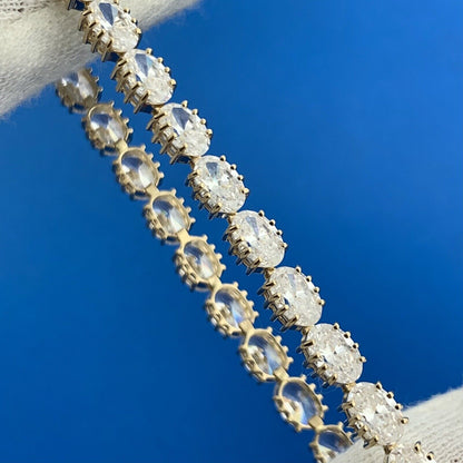 Designer 14K Yellow Gold Oval Cubic Zirconia CZ Statement Tennis Bracelet 10tcw
