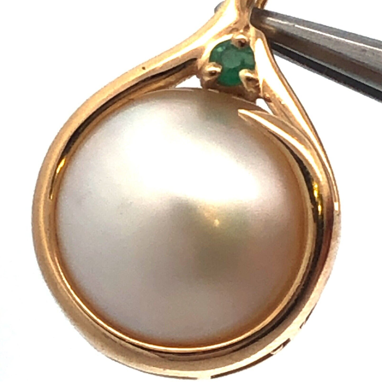 Designer 14K Yellow Gold Pearl Emerald Dangle Drop Pendant