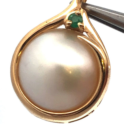 Designer 14K Yellow Gold Pearl Emerald Dangle Drop Pendant