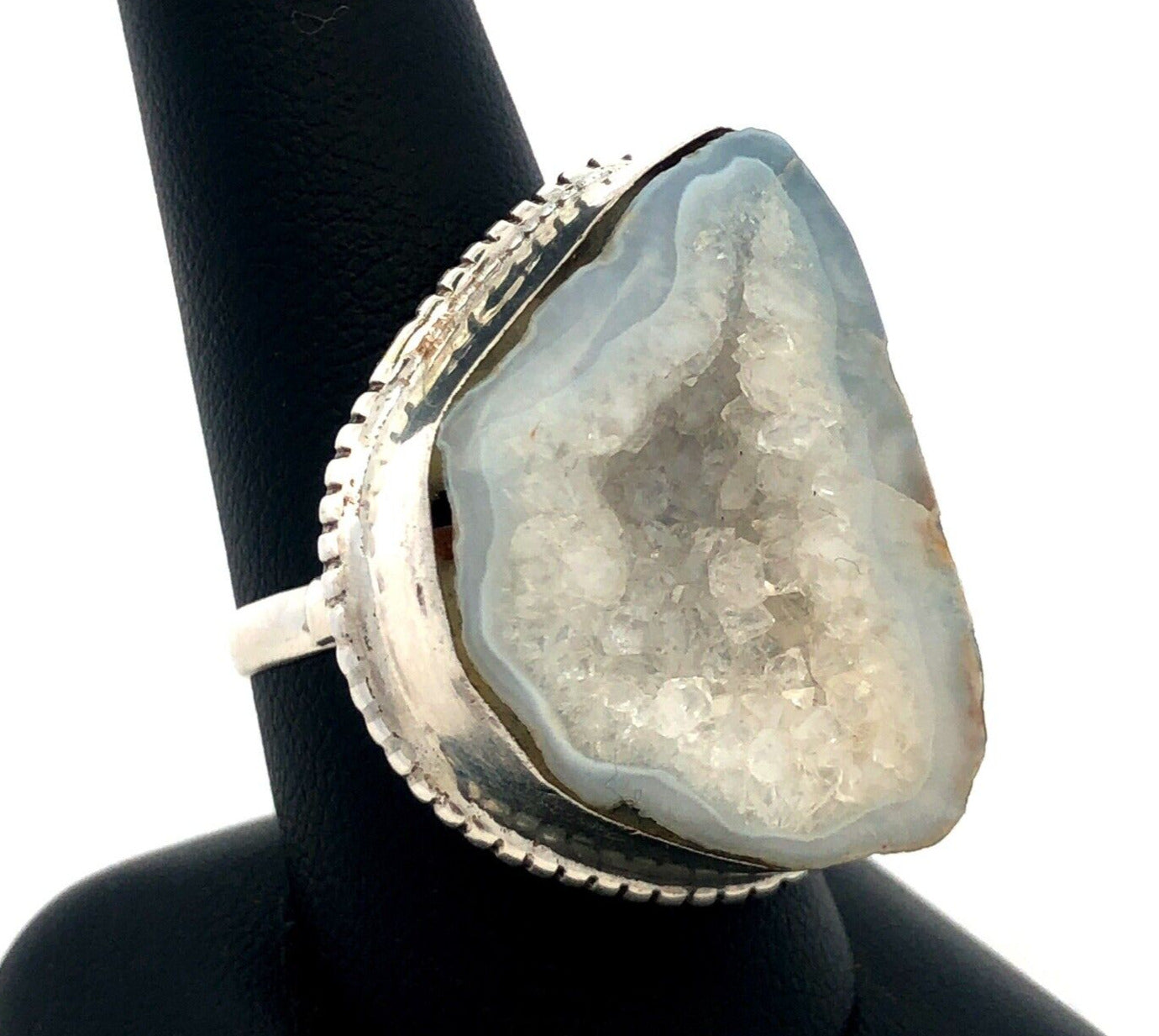 Designer IW India 925 Sterling Silver White Druzy Quartz Statement Ring