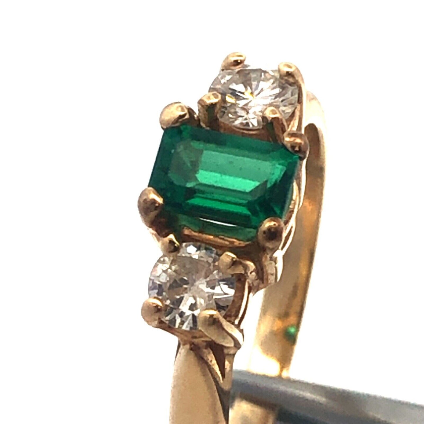 Designer 14K Yellow Gold Emerald Cut Green Tourmaline Diamond Ring