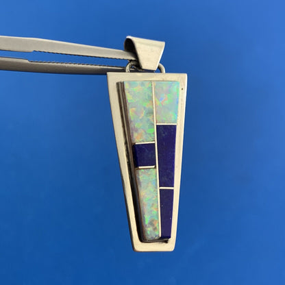 Randall Enclito 925 Sterling Silver Opal & Lapis Lazuli Inlay Trapezoid Pendant