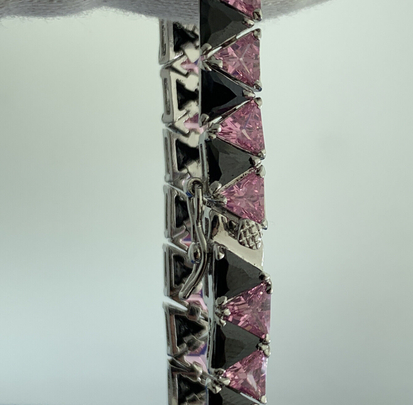 Designer UTC Pink Cubic Zirconia Black Onyx 925 Sterling Silver Tennis Bracelet
