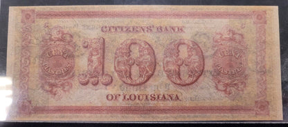1800s $100 Citizens Bank of Louisiana PCGS Gem New 65PPQ Rare Obsolete Bank Note