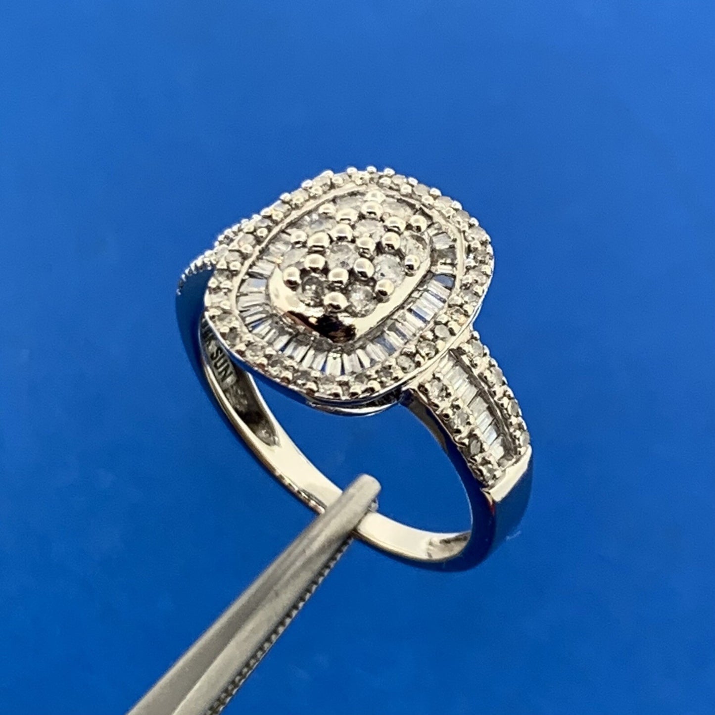 Designer 14K White Gold Diamond Cluster Double Halo Size 7 Engagement Ring