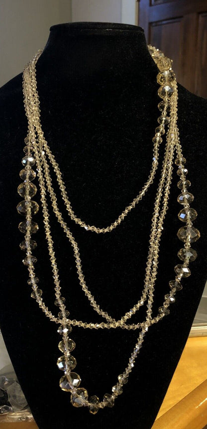 Retro Sparkling 2pc Lot Champagne Faceted Glass Crystal Bead Layering Necklaces