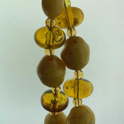 Mid Century Gold Tone Butterscotch Resin Bakelite Celluloid Chunky Bead Necklace