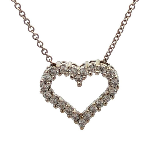 Designer H 14K White Gold Round Diamond Heart Anniversary Pendant Chain Necklace