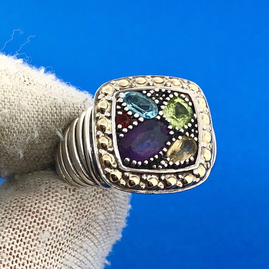 EFFY Sterling Silver 18K Yellow Gold Multi Gemstone Mosaic Balissima Dome Ring