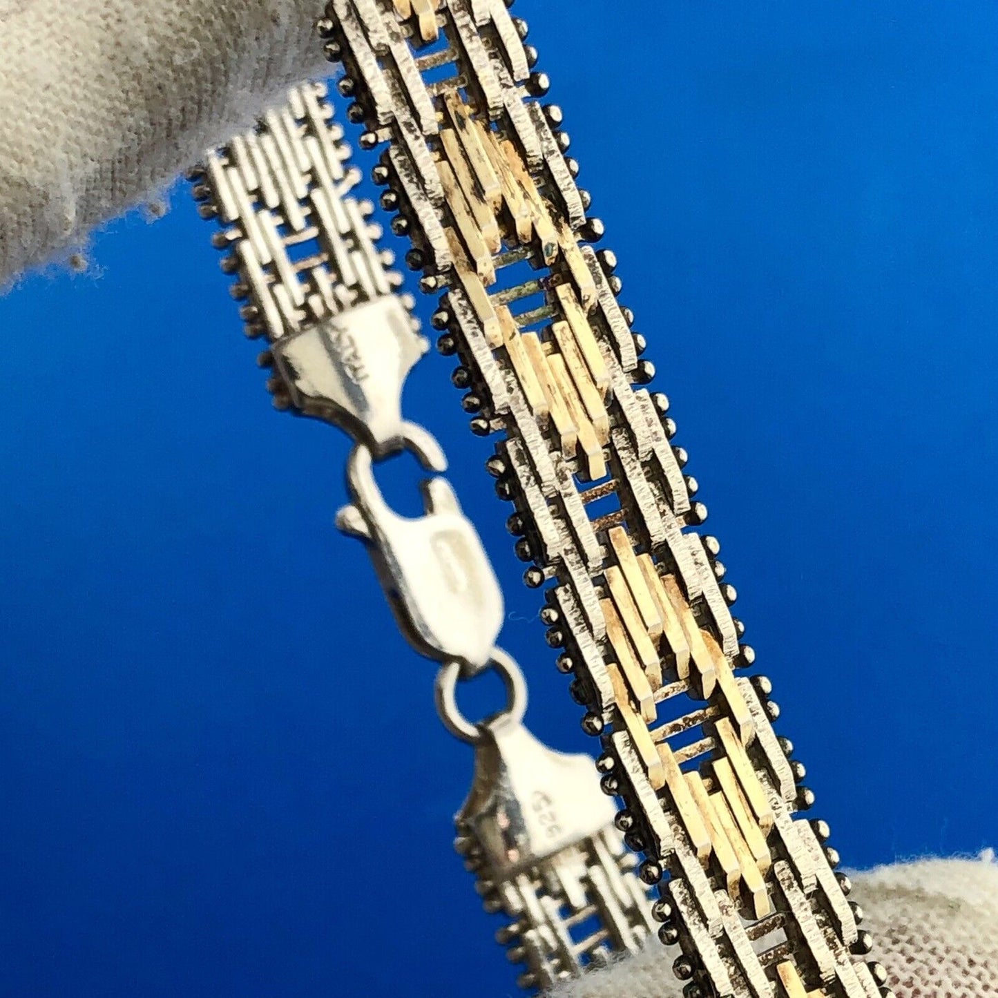 Designer Milor Italy 925 Sterling Silver Gold Two Toned Diamond Cut Bracelet