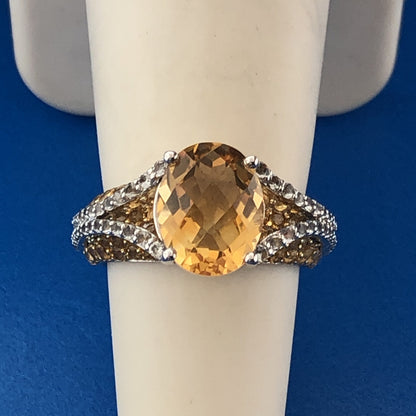 Estate Designer 925 Sterling Silver Yellow Canary White Cubic Zirconia Ring