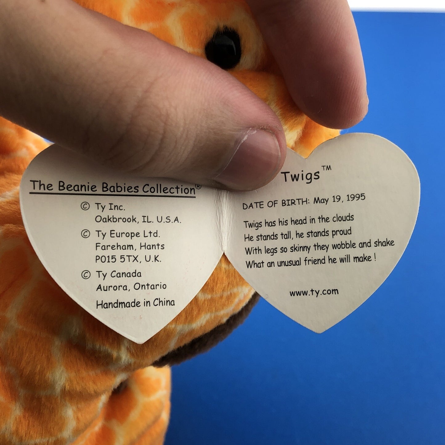 1995 TY Beanie Baby Twigs The Giraffe Mint Condition Retired Error- 4068