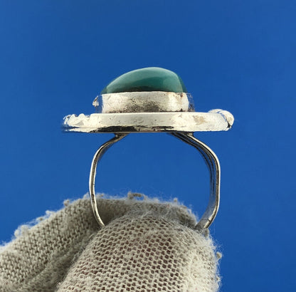 Estate Native American 925 Sterling Silver Turquoise Cabochon Statement Ring