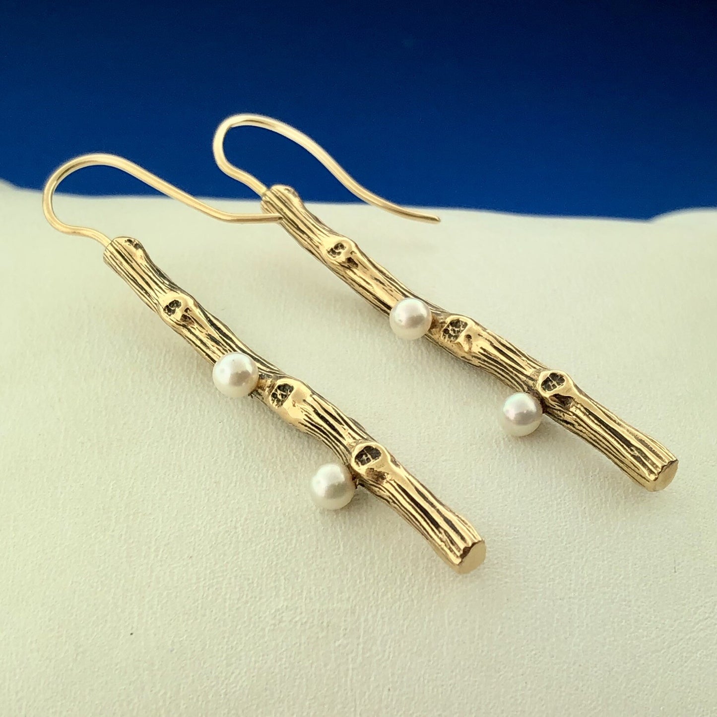 Mignon Faget Retired 14K Yellow Gold Pearl Exotica Collection Dangle Earrings