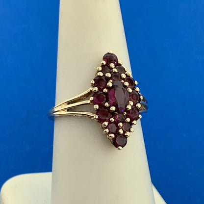 14K Yellow Gold Red Garnet Cluster January Birthstone Statement Ring