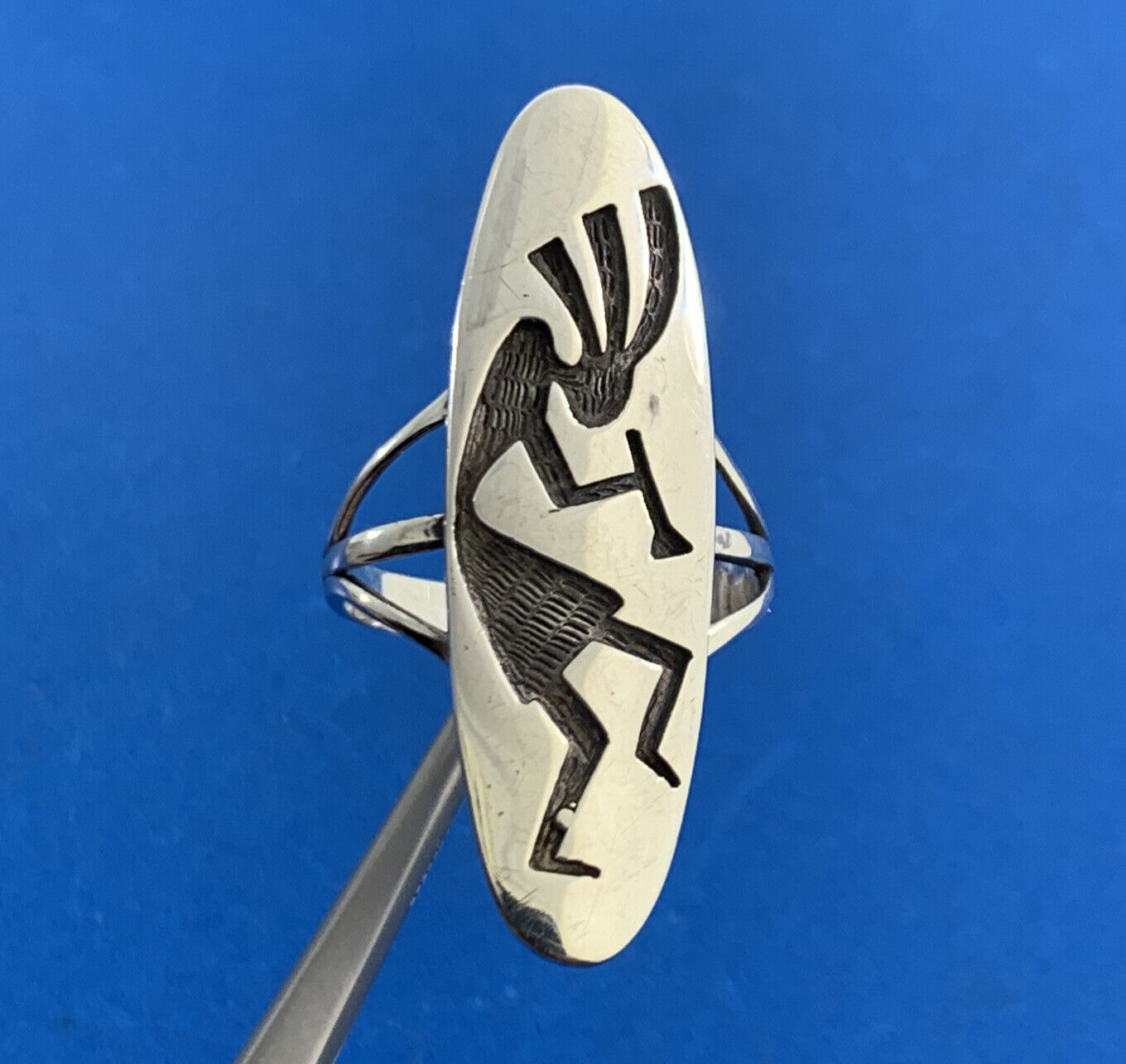 Native American Hallmarked 925 Sterling Silver Kokopelli Statement Finger Ring