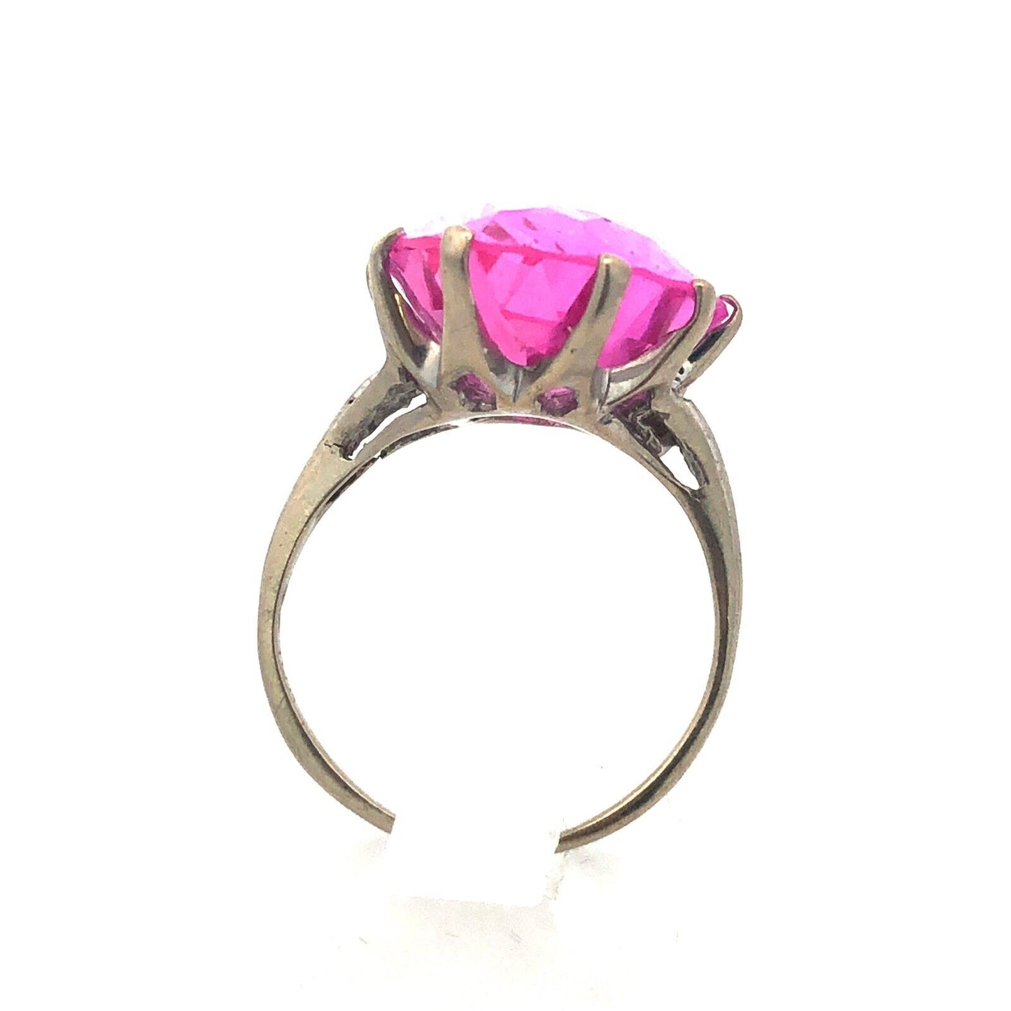 Designer 10k White Gold Oval Cut Hot Pink Sapphire Statement Cocktail Ring