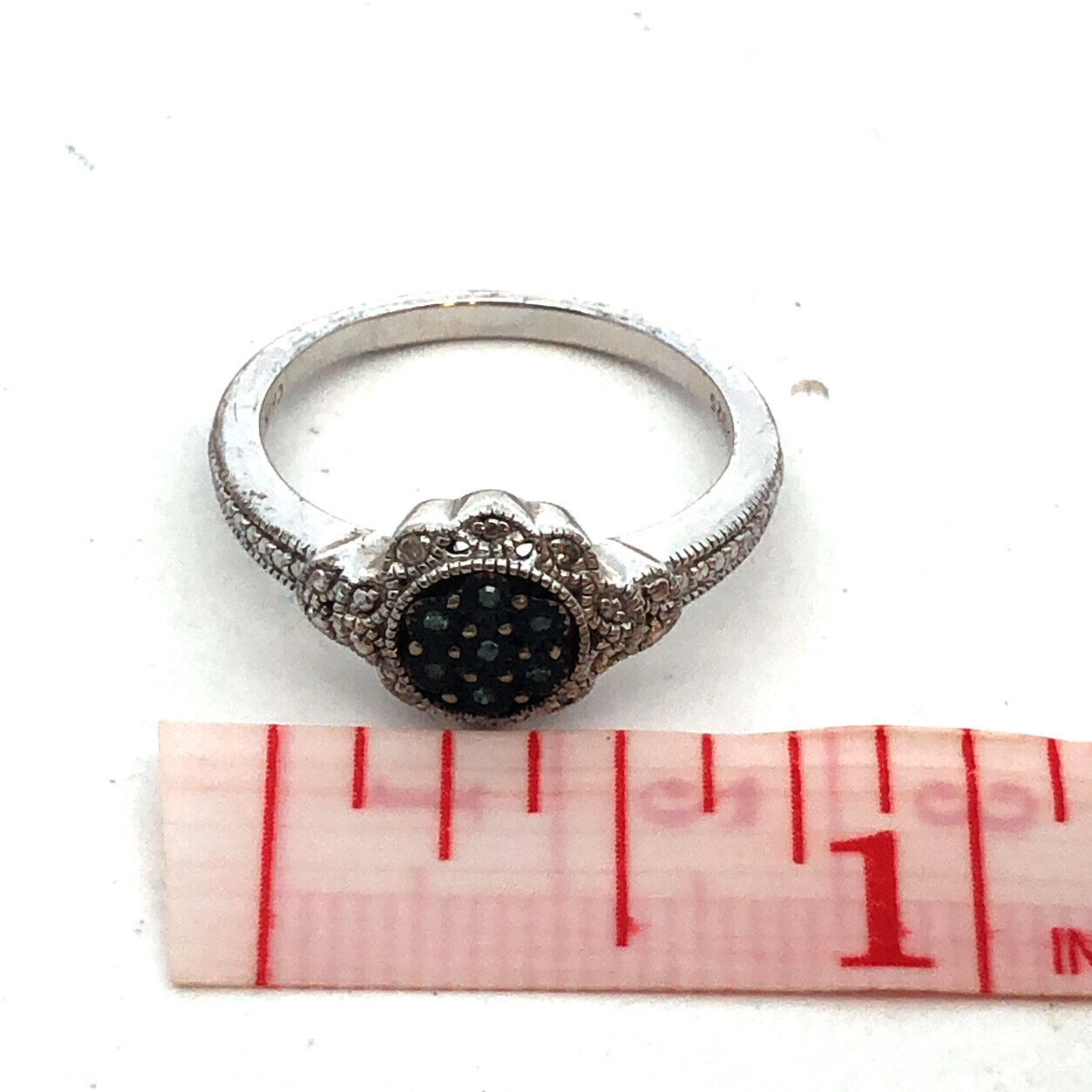 Designer 925 Sterling Silver Blue White Round Diamond Bead Detail Cocktail Ring