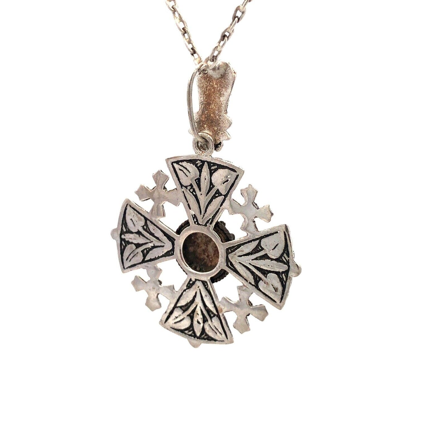 Vintage 925 Sterling Silver Jerusalem Cross Scroll Detail Statement Necklace