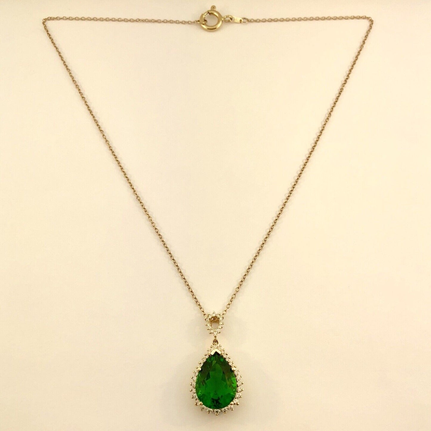Designer Stauer 10K Yellow Gold Green Pear CZ Halo Statement Pendant Necklace