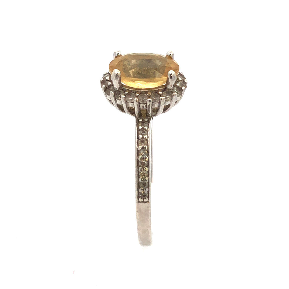 Designer DK 925 Sterling Silver Oval Citrine Diamond Accented Cocktail Ring