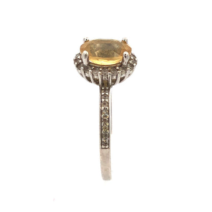 Designer DK 925 Sterling Silver Oval Citrine Diamond Accented Cocktail Ring
