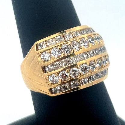 Designer 14K Yellow Gold Cubic Zirconia CZ Five Row Statement Band Ring