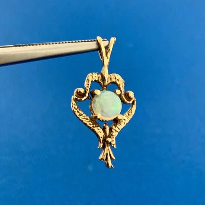 Vintage 14K Yellow Gold Opal Solitaire Free Form Modernist Charm Pendant