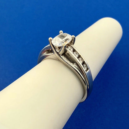 14K White Gold Diamonique Cubic Zirconia Oval Solitaire Accents Engagement Ring