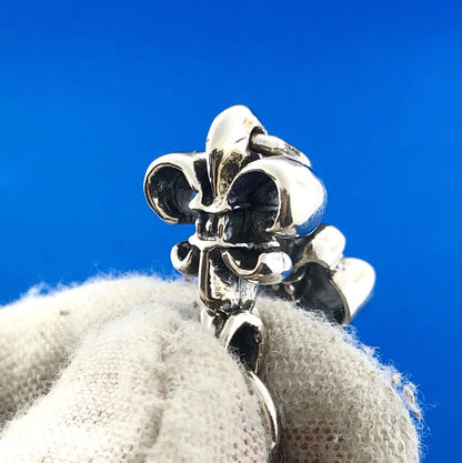 Retro 925 Sterling Silver Fleur De Lis Link Panel Toggle Bracelet