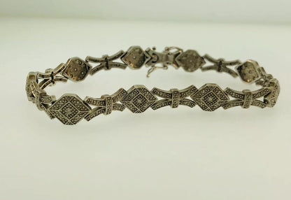 Vintage EA Sterling Silver 925 Diamond Modernist X O Link Tennis Bracelet