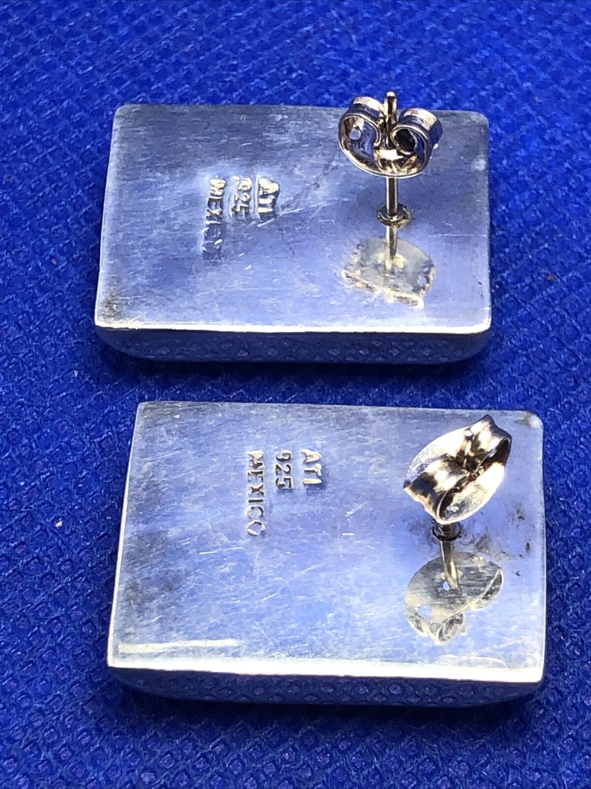 Designer ATI 925 Sterling Silver Black Onyx Rectangle Statement Stud Earrings