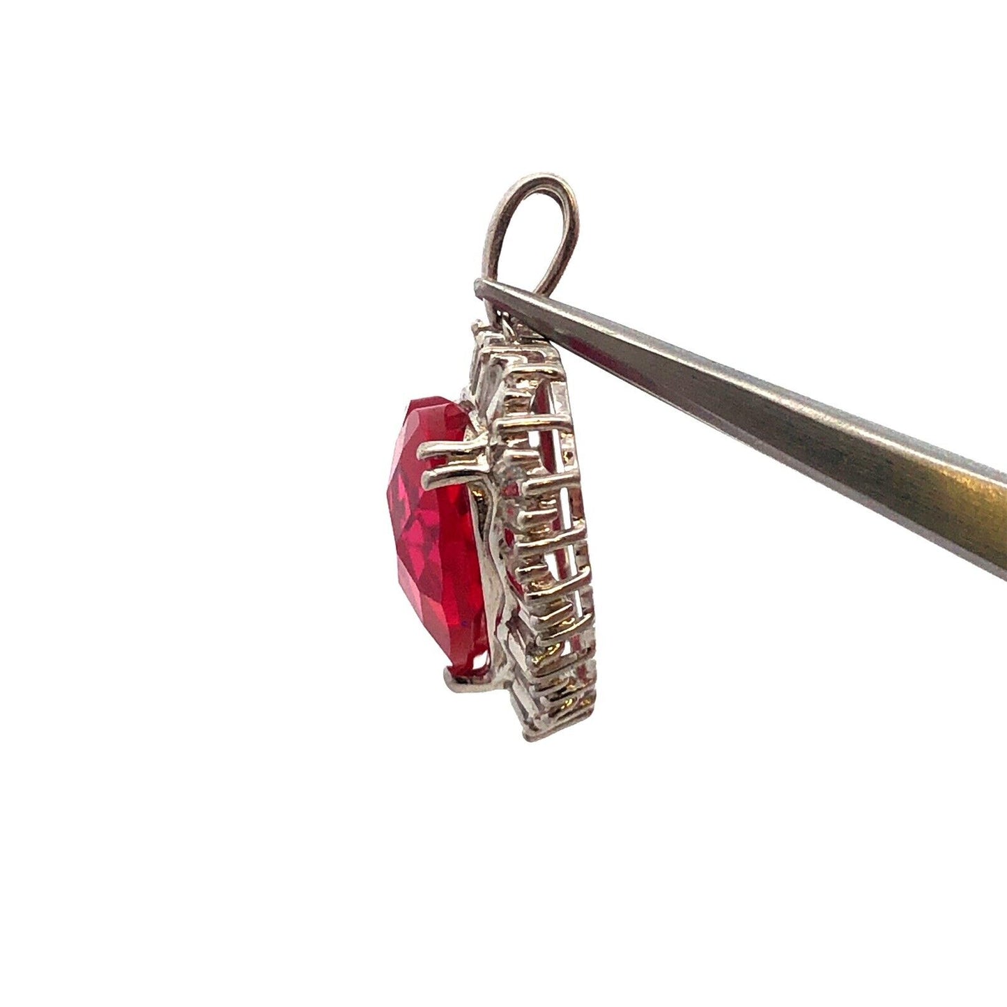 Designer Sterling Silver Cushion Ruby Diamond Accented Heart Statement Pendant