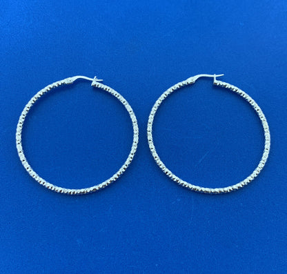 Designer Italy 925 Sterling Silver Classic Chic Fancy Etched Large Hoop Earrings