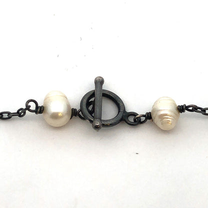 Vintage 925 Sterling Silver Pearl Cluster Pendant Toggle Chain Necklace